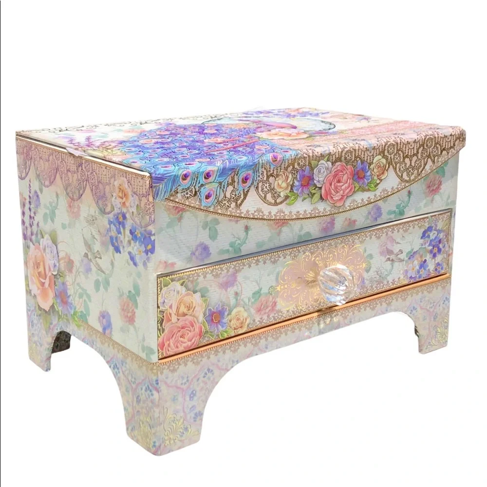 Pooch & Sweetheart Victorian Peacock Mirrored Jewelry Dresser Organizer  (97599)